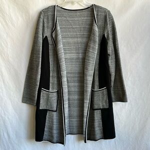 Chico’s black and white long open front cardigan, size 3 (XL/16)
